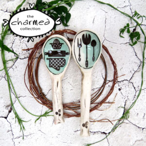 handmade pair ceramic spoons with bakers utensils 0003