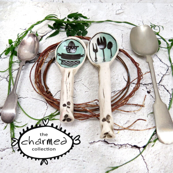 handmade pair ceramic spoons with bakers utensils 0004