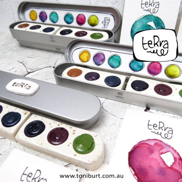 teRra handmade watercolour paints on the go tin sets 6 oval sets 1 and 2 detail 2