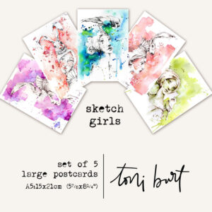 a5 postcard set 2 sketch girls fan copy