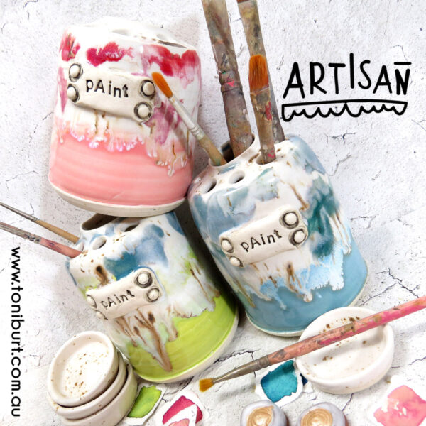 artisan handmade ceramic artist paint brush jars multi 1
