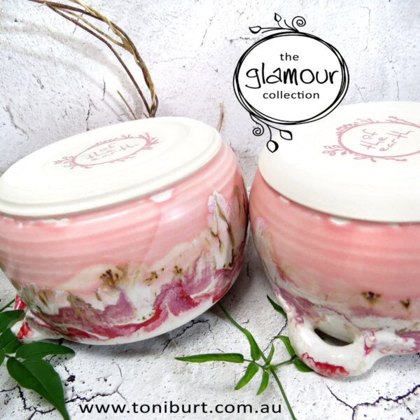 handmade ceramic handled bowls pair glamour series red 003