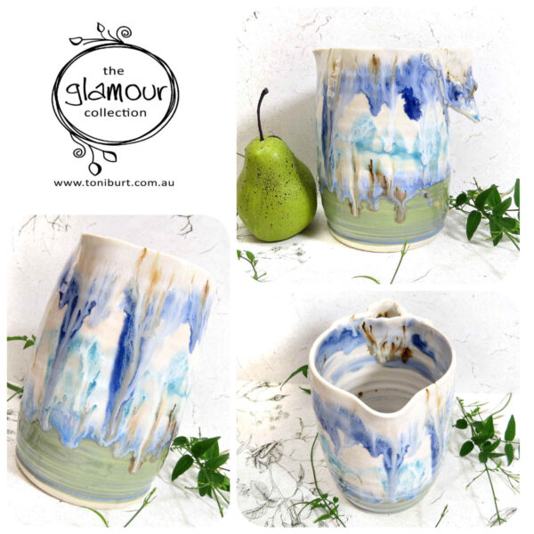 handmade ceramic pitcher glamour series blue 2 pc 001