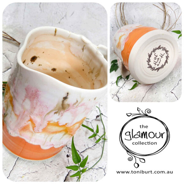 handmade ceramic pitcher glamour series orange pc 002