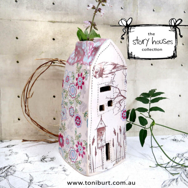 handmade ceramic house sleeve vase hare pink 2