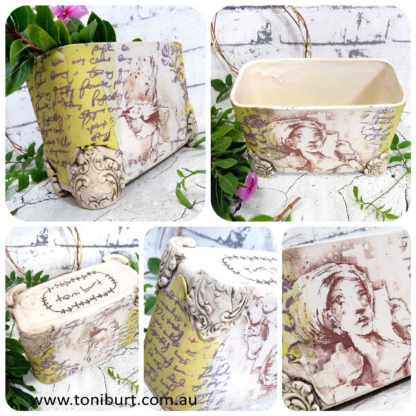 handmade ceramic rectangular vase with girl and bird pc 0001