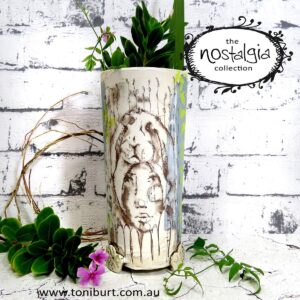 handmade ceramic tall vase with girl and bunny rabbit 0001