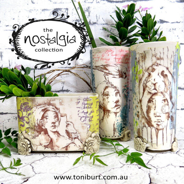 handmade ceramics porcelain vases with girls and imagery multi