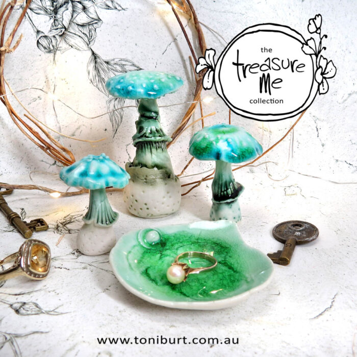 porcelain mushroom trio ring dish set aqua emerald 01