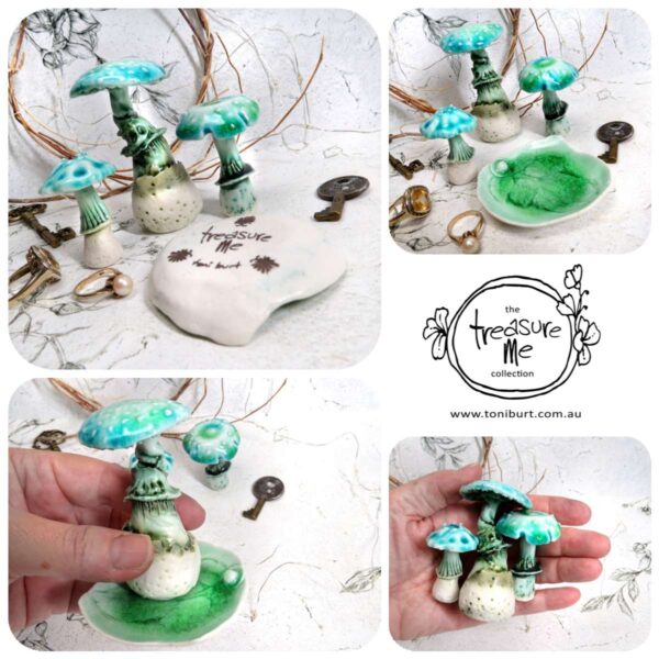 porcelain mushroom trio ring dish set aqua emerald pc 01