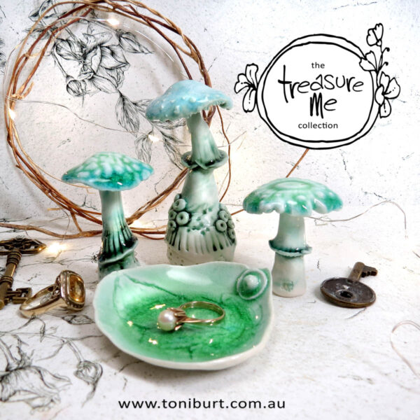 porcelain mushroom trio ring dish set teal emerald 01
