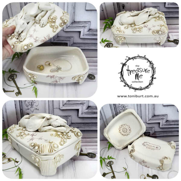 porcelain hare on box rect gold pc 02