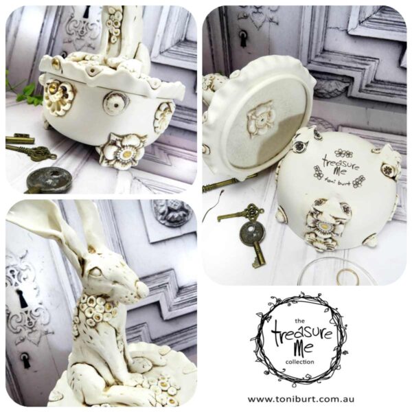 porcelain hare on box round gold pc 02