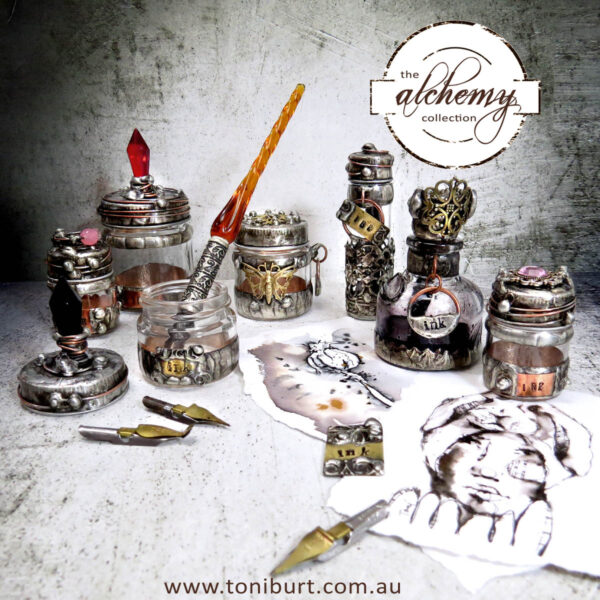 alchemy glass soldered ink jars bottles multi art 1