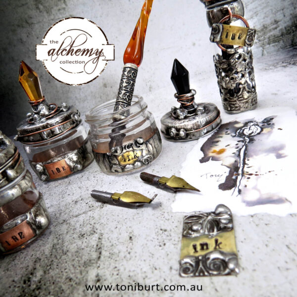 alchemy glass soldered ink jars bottles multi art 3